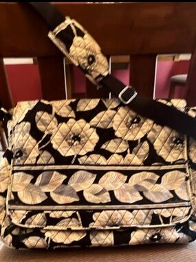 Vera Bradley Black and Cream Floral Quilted Shoulder Bag